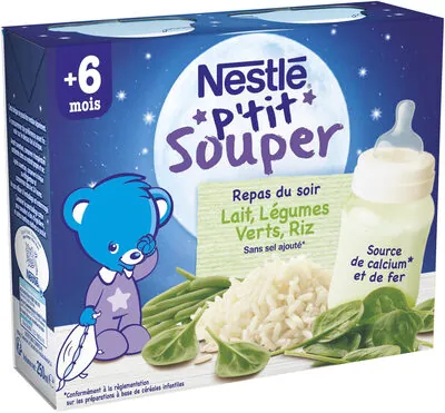 Nestlé NESTLE P'TIT SOUPER Lait Légumes Verts Riz - 2 x 250ml - Dès 6 mois