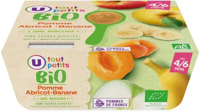 U Dessert bébé Pomme, banane & abricot, dès 4 mois - 4x100g - Petits pots bébé