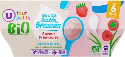 U Dessert lacté bébé saveur framboise, de 6 à 12 mois- 4x100g