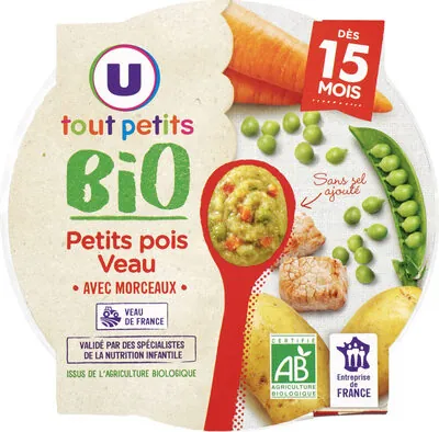 U Plat bébé assiette de petits pois et vea