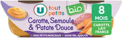 U Plat bébé du soir Patate douce carotte et semoule, dès 8 mois - 2x200g- Repas bébé