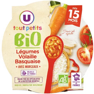 U Plat bébé Légumes et volaille basquaise, dès 15 mois - 250g - Repas bébé