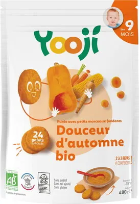Yooji Purée surgelée de douceur d'automne bio avec petits morceaux fondants pour bébé dès 9 mois