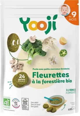 Yooji Purée surgelée de fleurettes à la forestière bio avec petits morceaux fondants pour bébé dès 9 mois