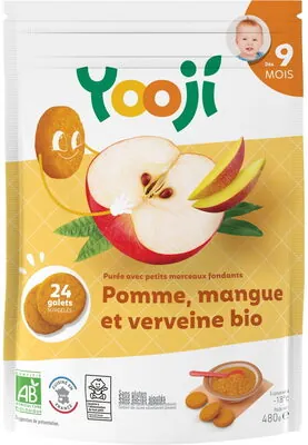 Yooji Purée surgelée de pomme, mangue et verveine bio avec petits morceaux fondants pour bébé dès 9 mois