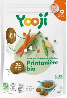 Yooji Purée surgelée de printanière bio avec petits morceaux fondants pour bébé dès 9 mois
